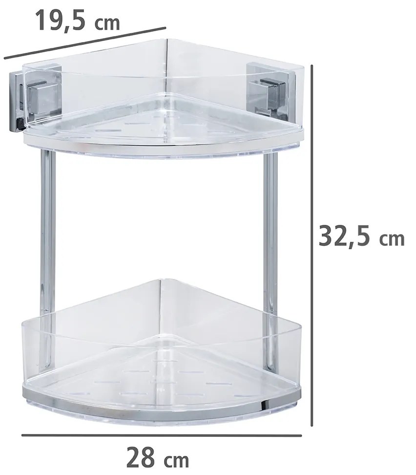 Narożna półka łazienkowa QUADRO,Vacuum-Loc pod prysznic, 2 poziomy, WENKO