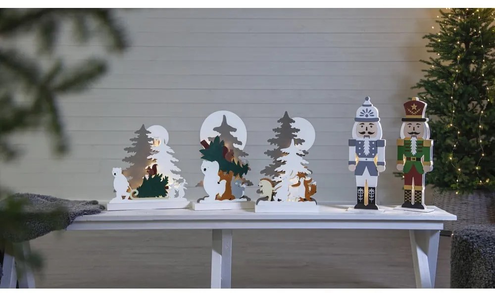 Świąteczna drewniana dekoracja dekoracja LED Star Trading Forest Friends, wys. 44 cm