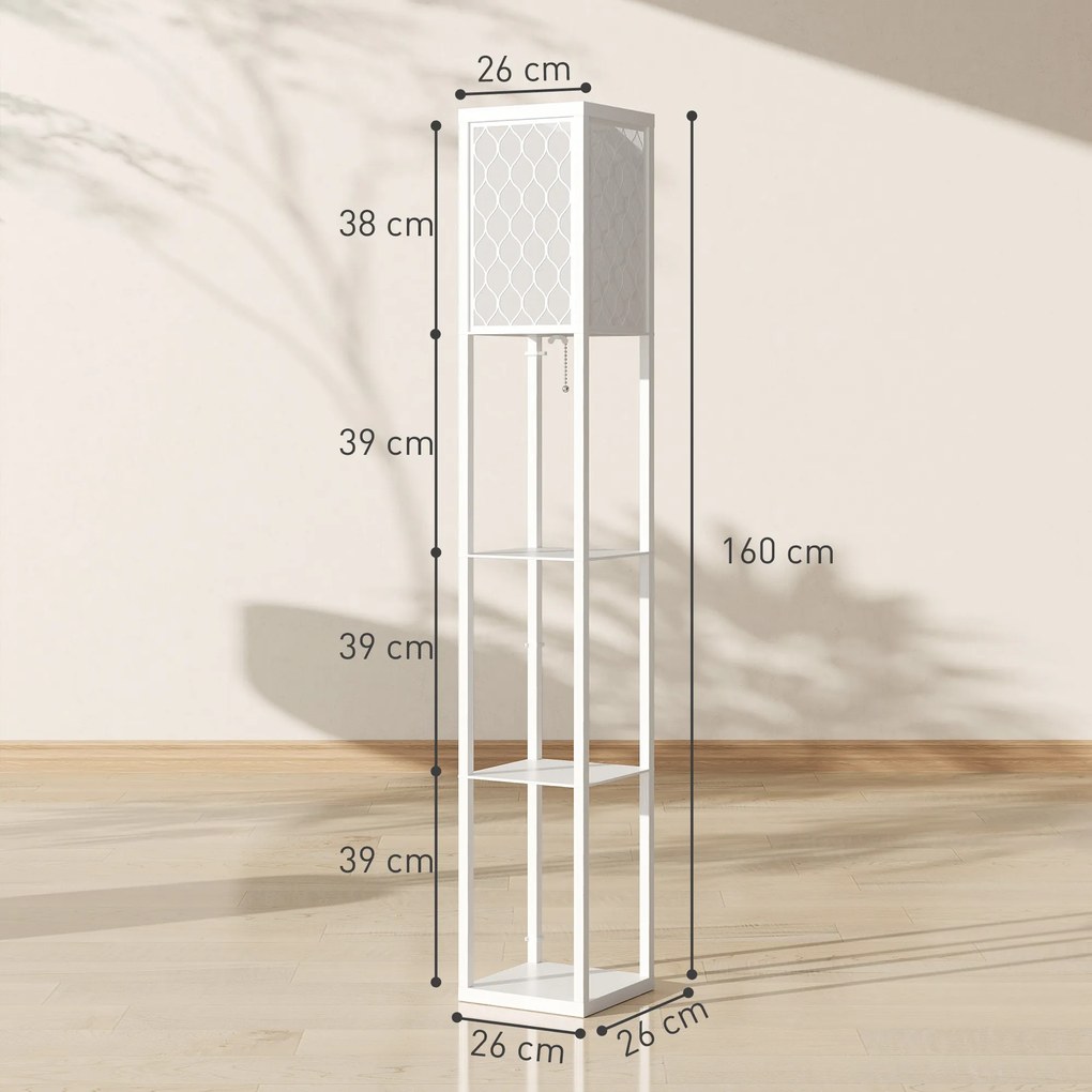 HOMCOM Lampa stojąca z półką, 3 półki, kompaktowe wymiary, MDF, biały | Aosom PL