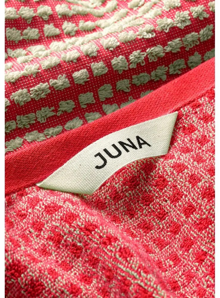Czerwony ręcznik kąpielowy z bawełny organicznej frotte 70x140 cm Check – JUNA