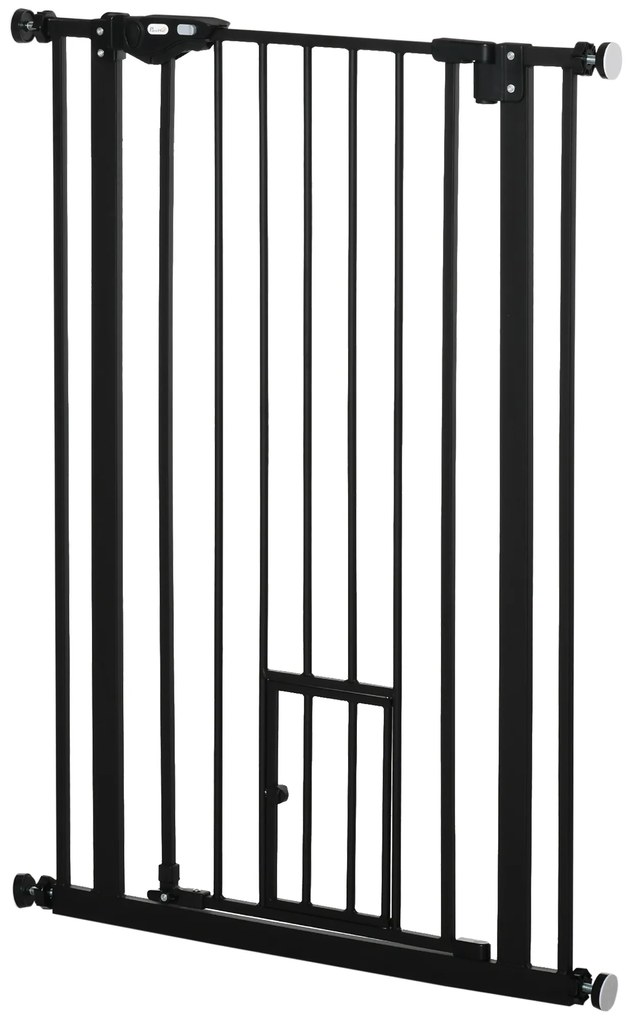 PawHut Zapora dla psów, podwójne zabezpieczenie, samozamykające się drzwi, 104 cm wysokości, stal, czarna