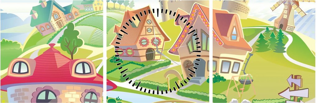 Obraz - Kolorowe miasteczko (z zegarem) (90x30 cm)