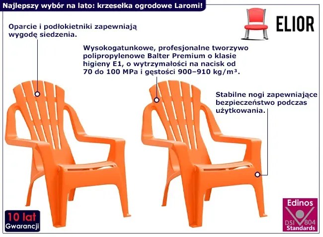 Pomarańczowy zestaw dwóch krzeseł ogrodowych dla dzieci - Wilmi