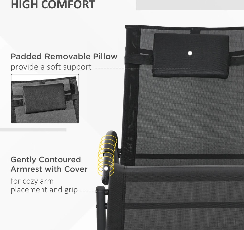 Outsunny Leżak ogrodowy, fotele z poduszką, 155 cm x 61cm x 88 cm, Czarny