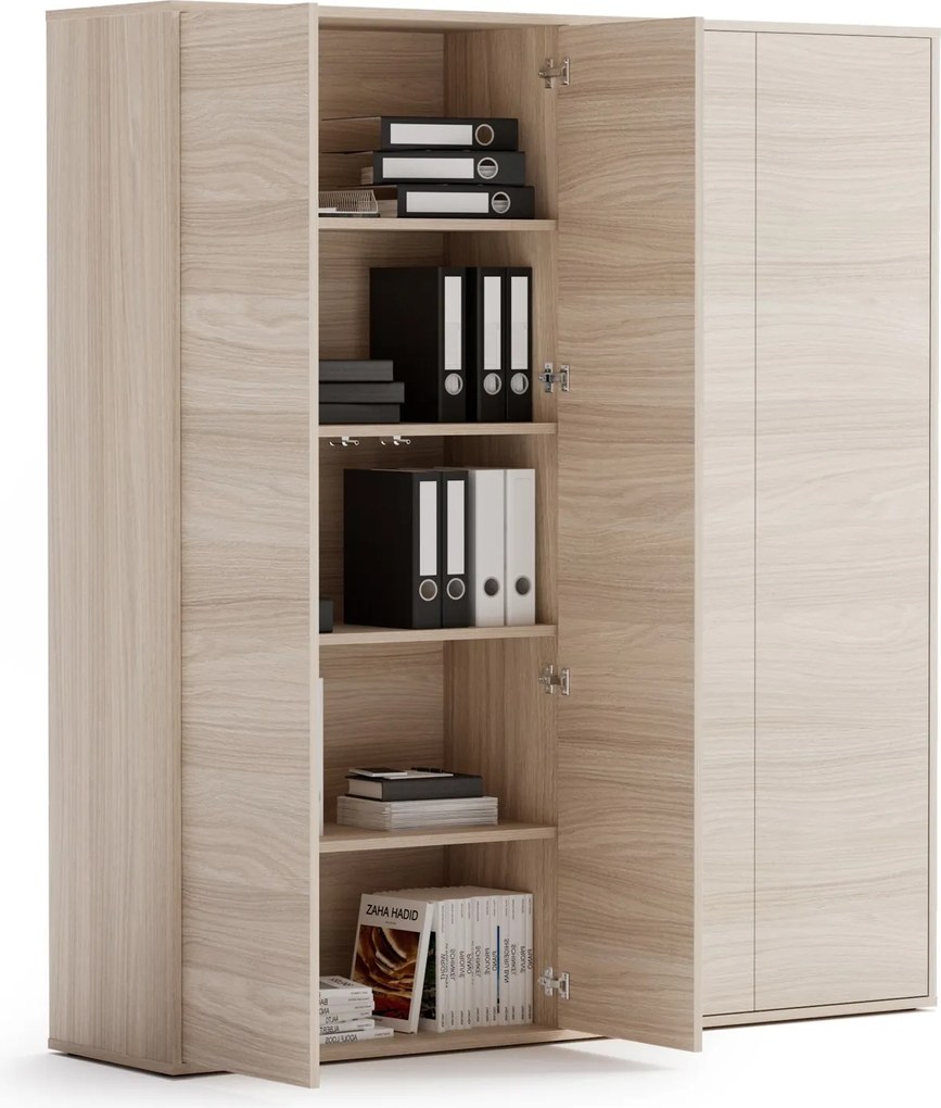 Szafa biurowa na dokumenty BLOCK, 4 drzwi, 1600 × 400 × 1748 mm, dąb naturalny