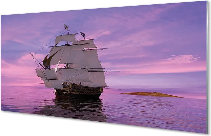 Szkło do Kuchni na Ścianę Statek pod Fioletowym Niebem