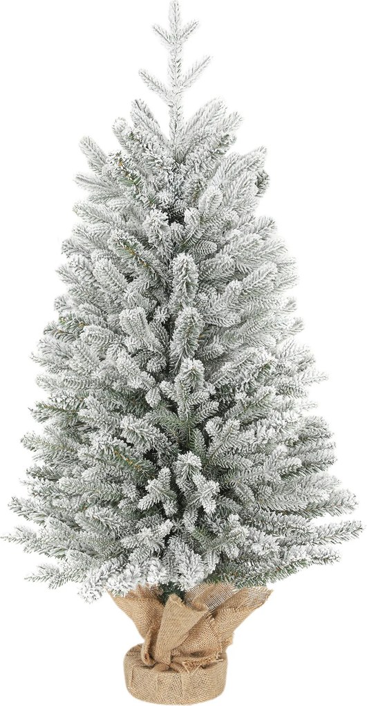 HOMCOM Mini sztuczna choinka 90 cm sztuczny świerk ze śniegiem, 486 gałązek, cementowa podstawa, pokrycie z lnu | Aosom PL