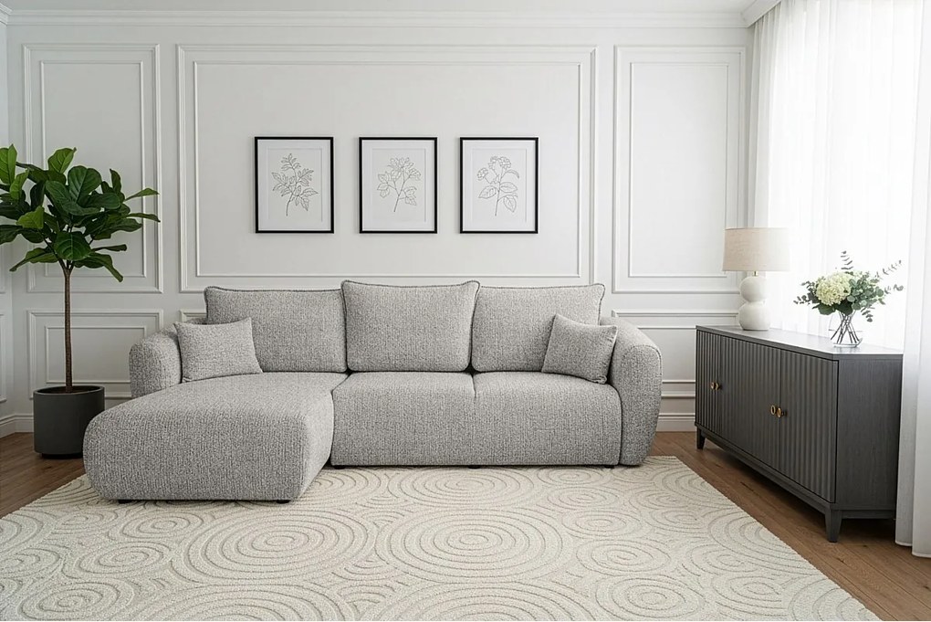 Uniwersalny narożnik Flora z funkcją spania, do salonu, Bella, szary