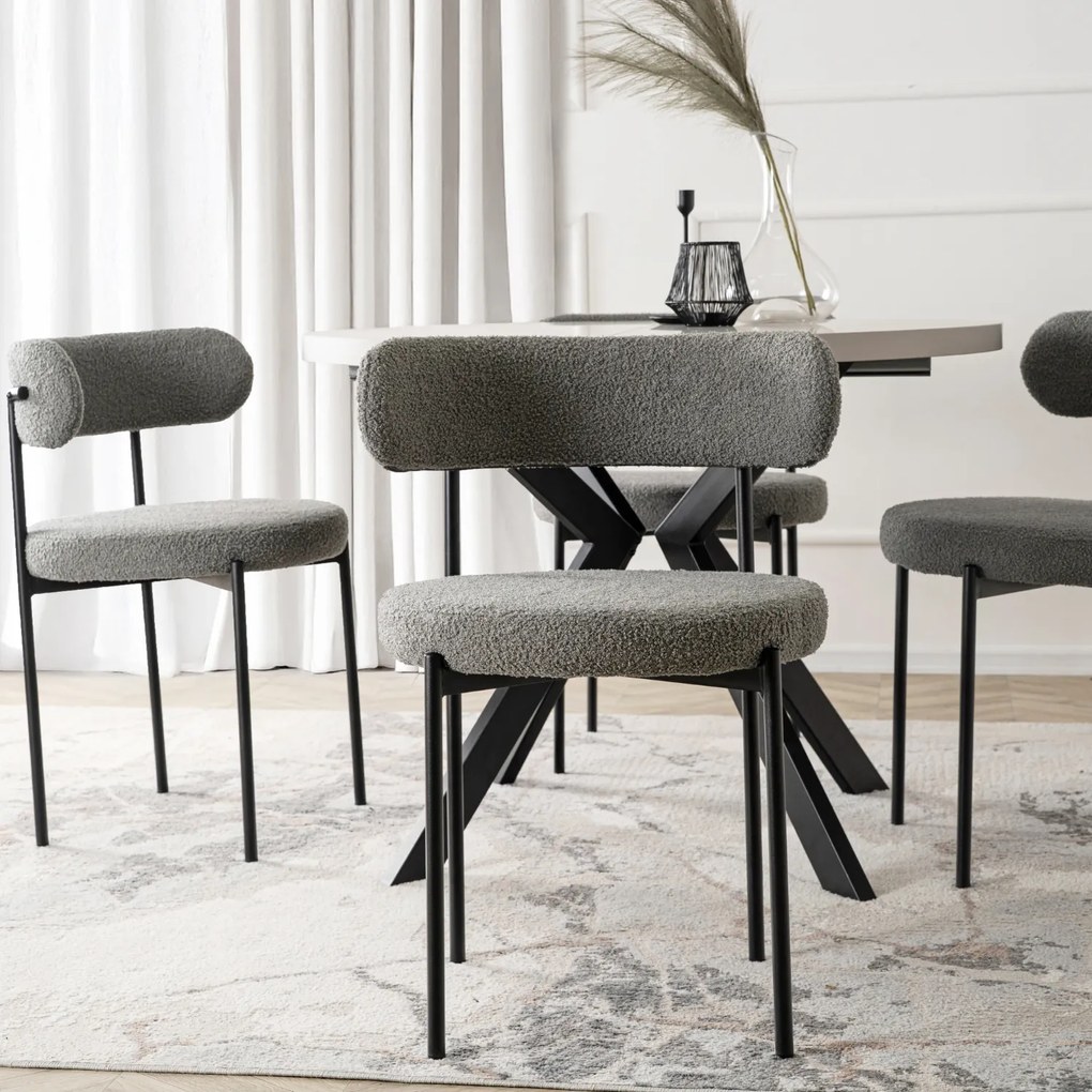 Krzesło Tapicerowane do Salonu TULSA Szare Boucle Nowoczesne