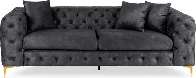 Sofa SORRENTO 3S Trzyosobowa Czarna Welurowa Glamour