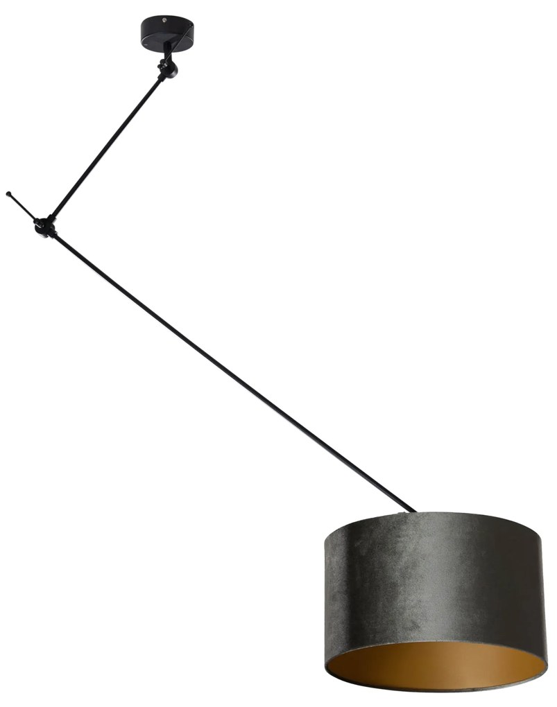 Lampa wisząca czarna z zielonym aksamitnym kloszem 35 cm - Blitz klasyczny/Antyczny Oswietlenie wewnetrzne