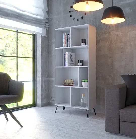 Biały wysoki regał z półkami w stylu loft - Zorina 13X