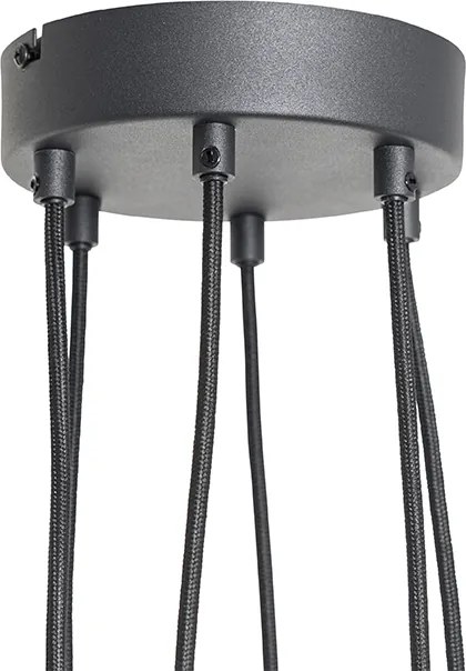 Lampa wisząca czarna z mosiądzem i przydymionym szkłem 6-świateł - Vidro