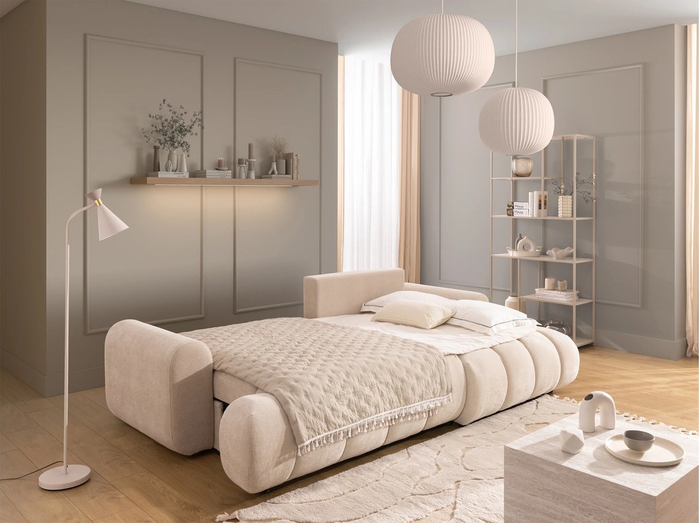 Narożnik Lutario Mini z funkcją spania prawostronny - beżowa plecionka hydrofobowa Venice 2026