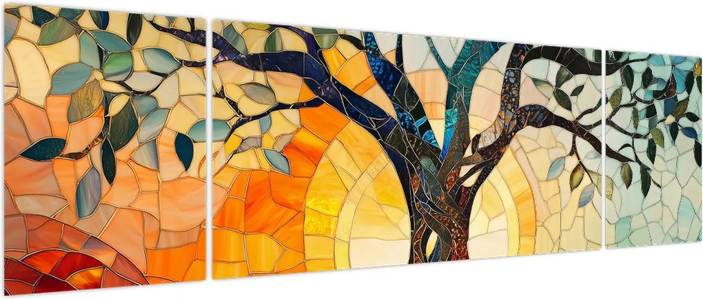 Obraz – Mozaika – słońce i drzewo I. (170x50 cm)