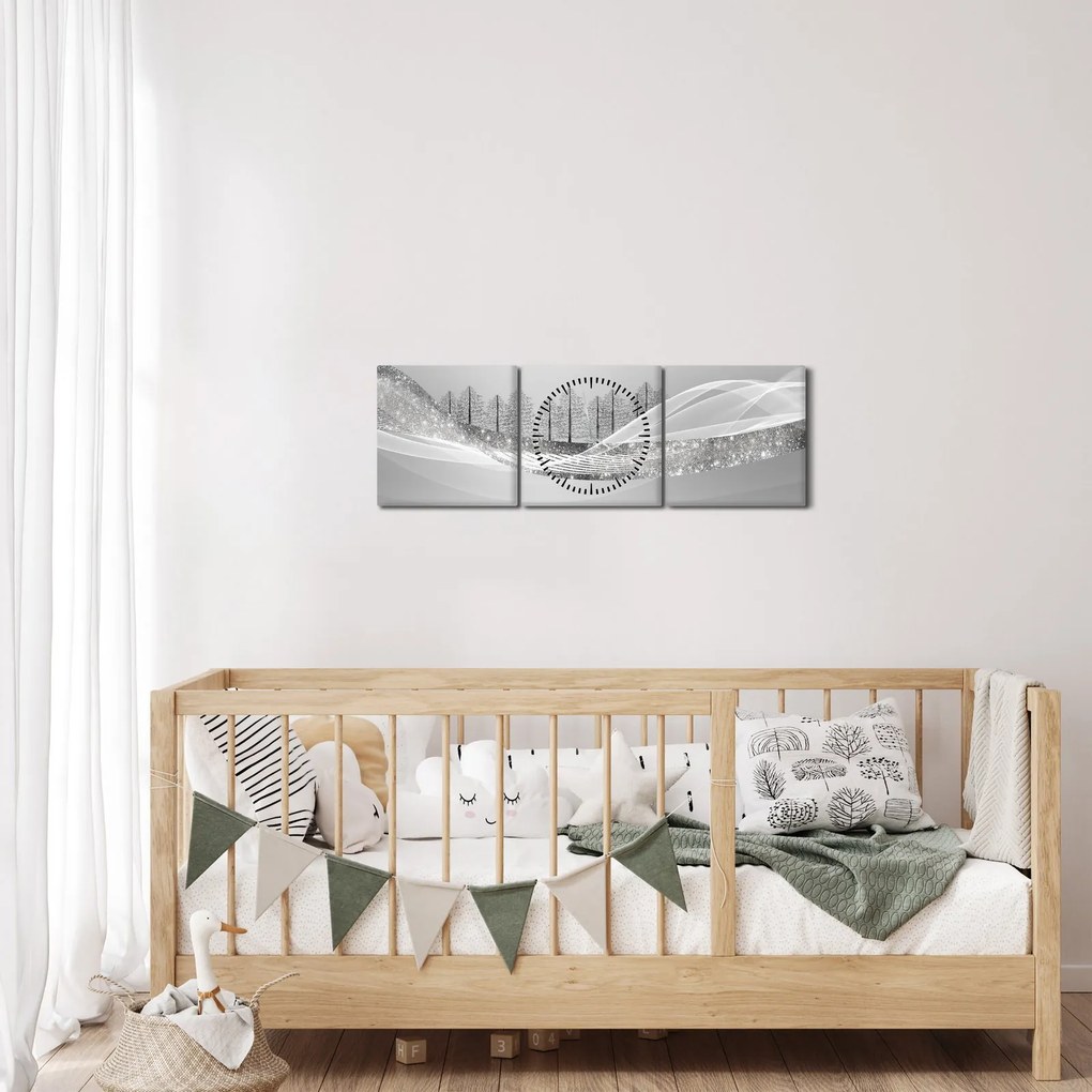 Obraz - Srebrny krajobraz (z zegarem) (90x30 cm)