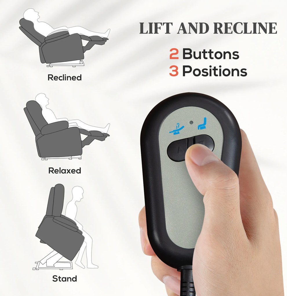 HOMCOM Fotel relaksacyjny z funkcją leżenia i pomocą przy wstawaniu do 200kg ciemnoszary 72,5x94x109cm | Aosom PL