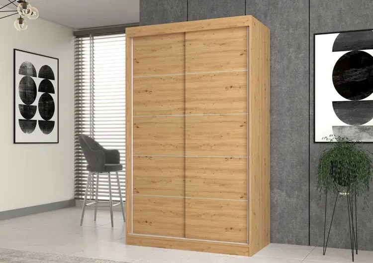 Nowoczesna szafa przesuwna 120 cm dąb artisan - Stoflis 4X