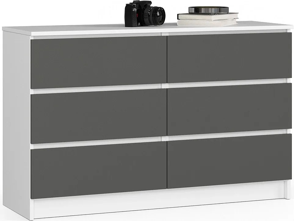 Komoda AKORD K120 Biała 120 cm 6 szuflad kolor Grafit Szary mat 120x40x77 cm