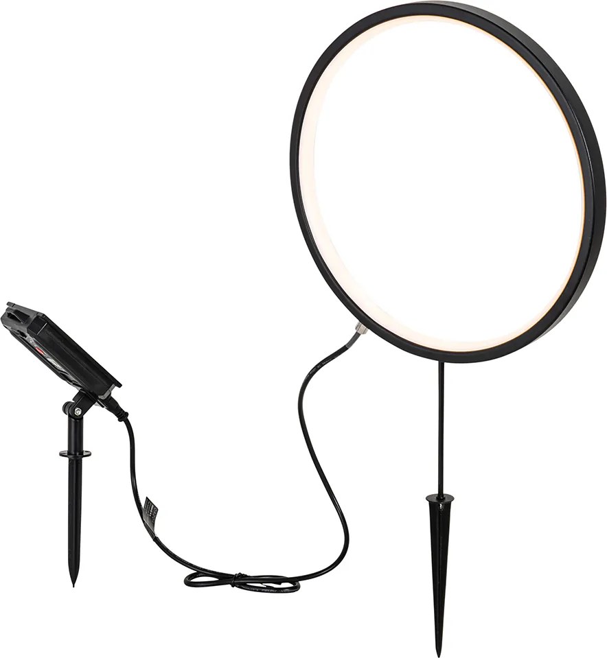 Zestaw 2 czarnych lamp na szpikulec 60cm z wbudowanym akumulatorem LED i panelem słonecznym IP65 - Adalind