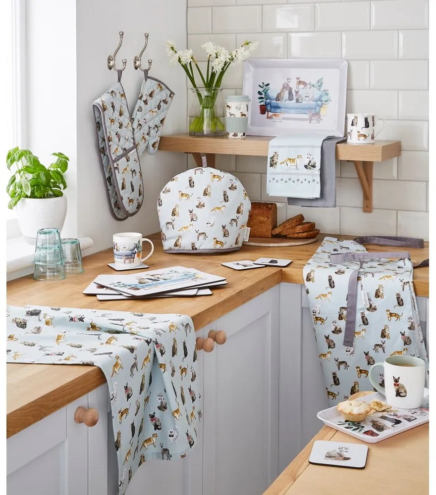 Niebieski bawełniany fartuch Cooksmart ® Curious Cats