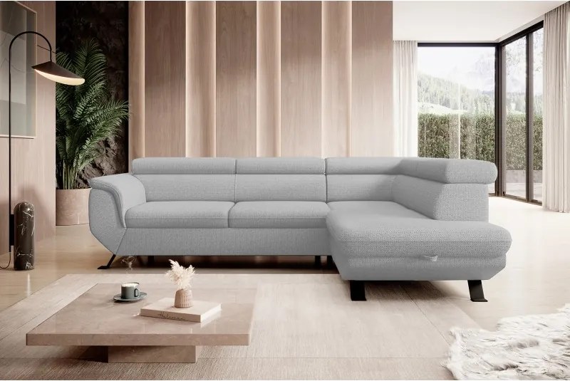 Narożnik RAVEN L Prawostronny wolnostojący z funkcją spania tkanina ARAGON 83 Popielaty WERSAL