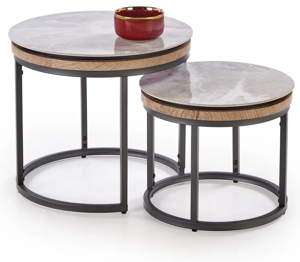 Zestaw 2 okrągłych ław 54/48 44/38 popiel spiek szaru marmur /grafit ITAKA