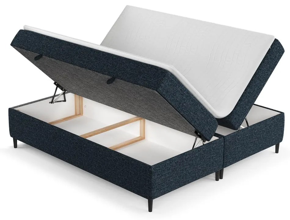 Ciemnoniebieskie łóżko boxspring ze schowkiem 140x200 cm Araya – Maison de Rêve