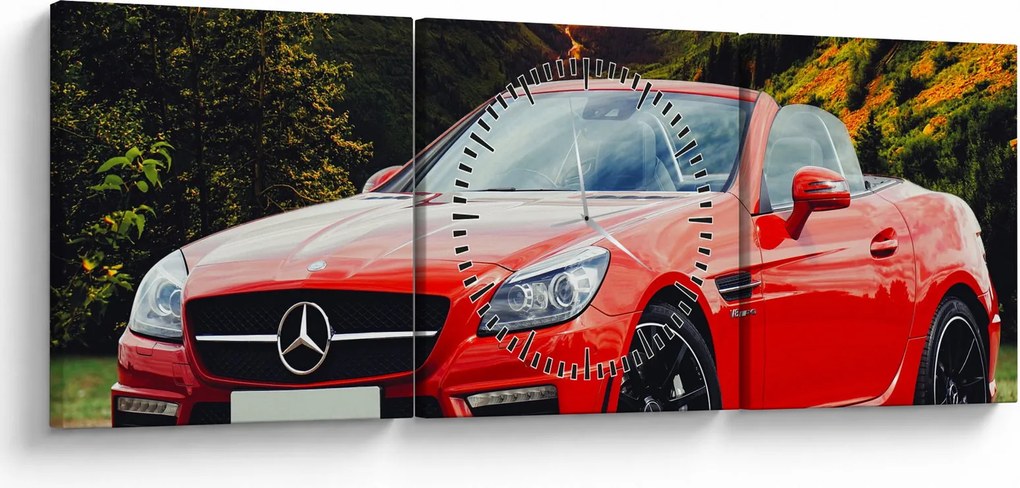 Obraz - czerwony Mercedes (z zegarem) (90x30 cm)