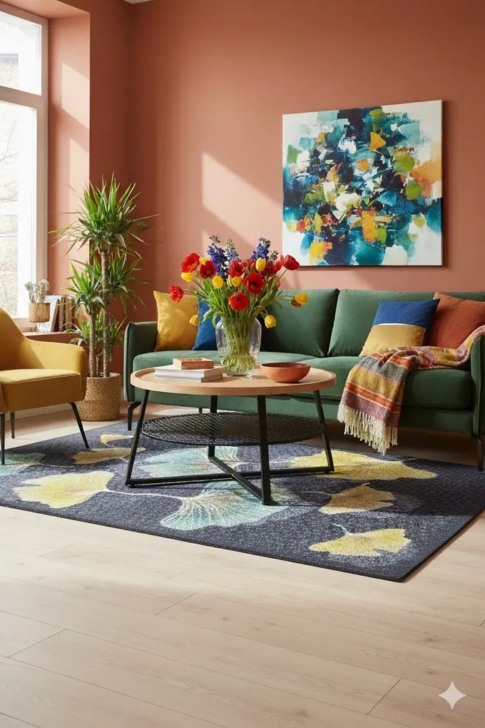 Czarny nowoczesny dywan w kwiaty E5-N54