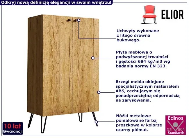 Wysoka komoda z półkami w stylu loft dąb craft - Zorina 4X