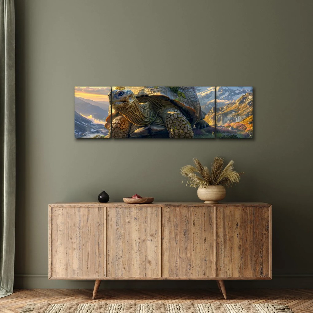Obraz - Żółw i górski krajobraz (170x50 cm)