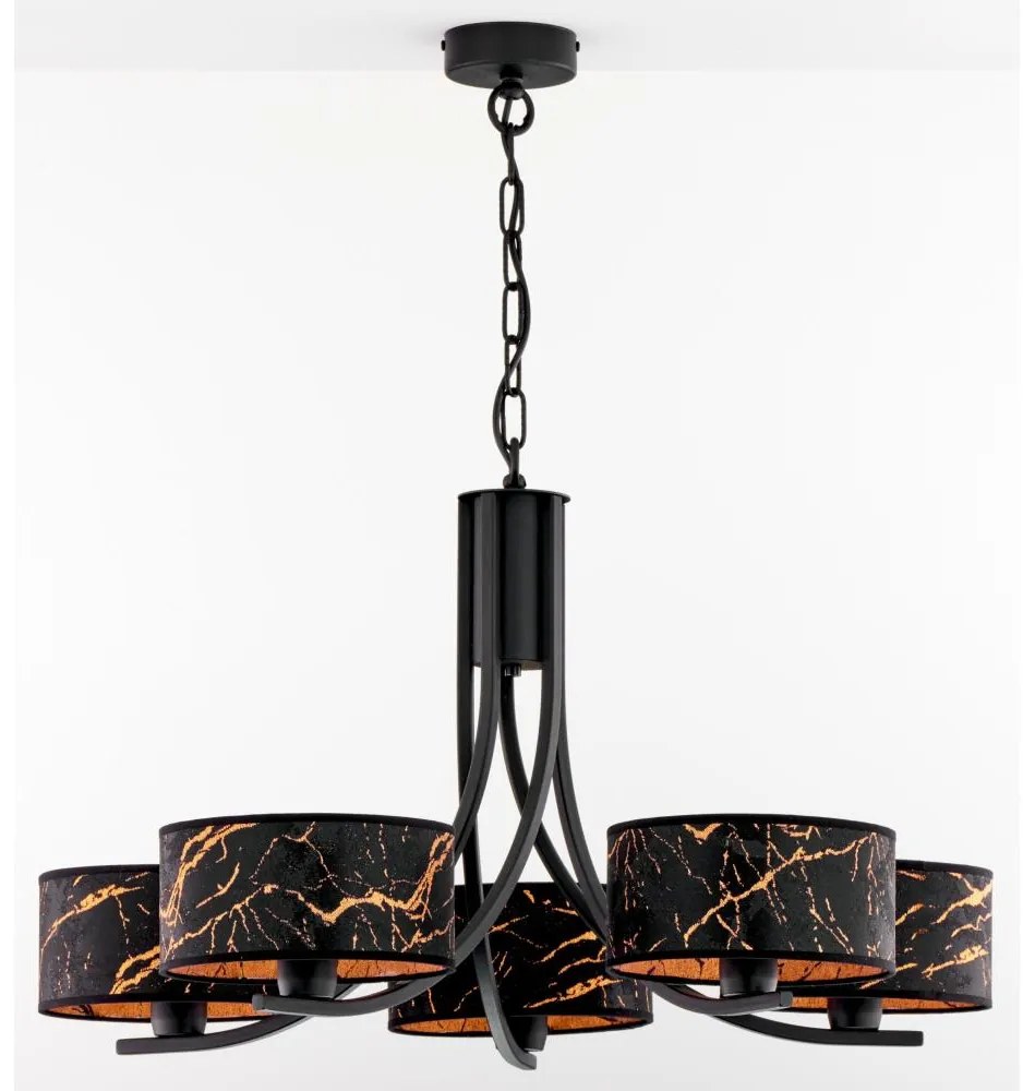 Jupiter 2107- Żyrandol na łańcuchu ARTHUR 5xE27/15W/230V czarny/pomarańczowy/dekor marmuru