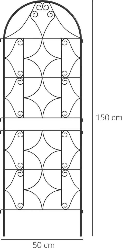 Outsunny Pergola Metalowa 2 szt. Wkopywana, Antykorozyjne Wsparcie dla Roślin Pnących 50x150 cm, Czarna