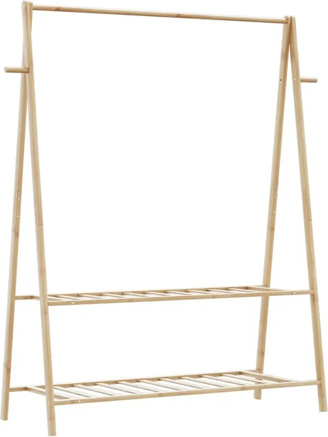 Bambusowy na ubrania wieszak z półkami 132cm S2-H46