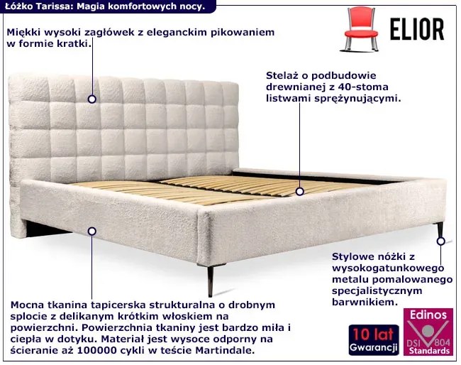 Kremowe łóżko tapicerowane na nóżkach N3-R55