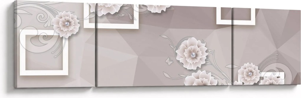 Obraz z beżowymi kwiatami (170x50 cm)