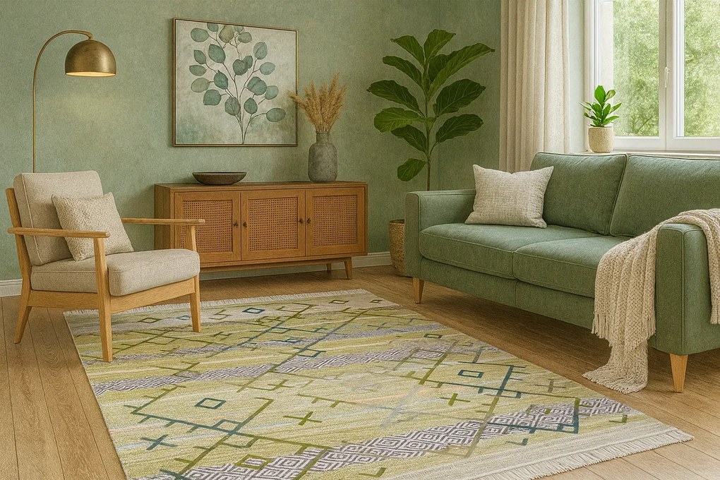 Żółty skandynawski dywan geometryczny W3-K18