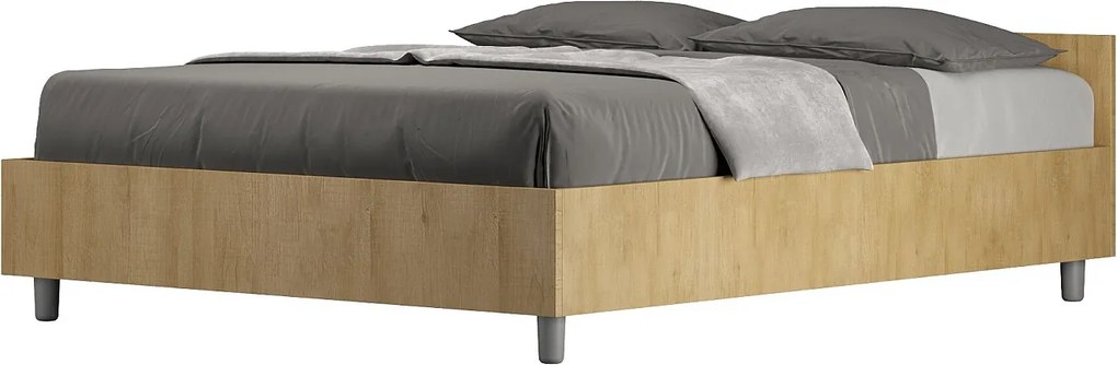 Łóżko wyposażone w stelaż z listwami z pojemnikiem 140x200 dąb naturalny Nuamo