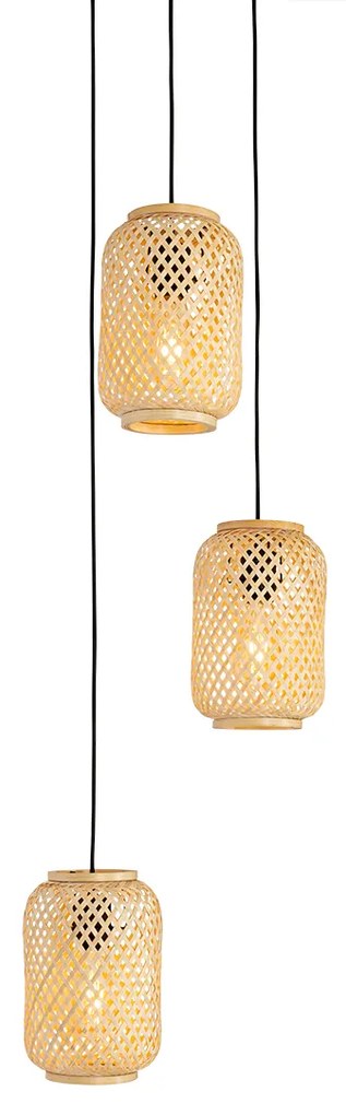 Orientalna lampa wisząca bambusowa 3-światłowa - YvonneKolonialny Oswietlenie wewnetrzne