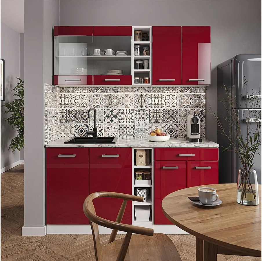 Pojedyncza kuchnia czerwony wysoki połysk/biały 160x60x81.6 r-line