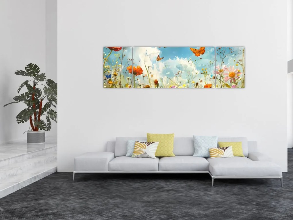 Obraz - Motyle na letniej łące (170x50 cm)