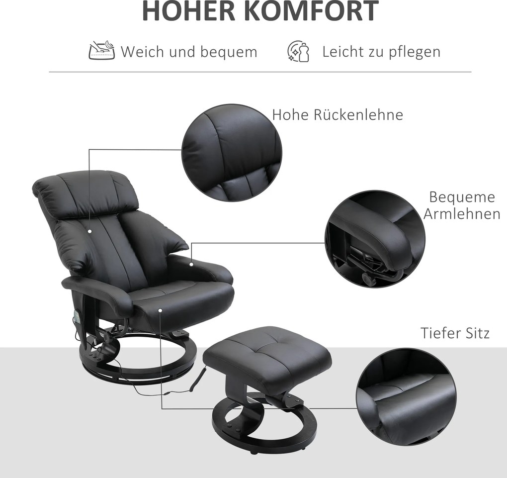 HOMCOM Fotel masujący z podnóżkiem, Fotel relaksacyjny, Elektryczny fotel telewizyjny