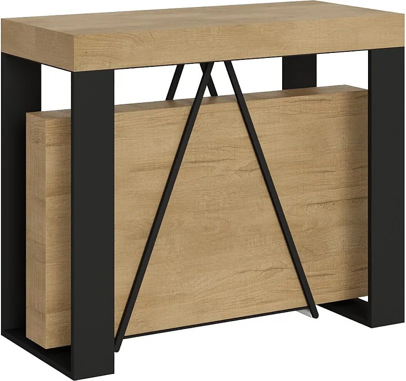 Konsola rozkładana 90x40/300cm Zamat dąb naturalny rama w kolorze antracytu
