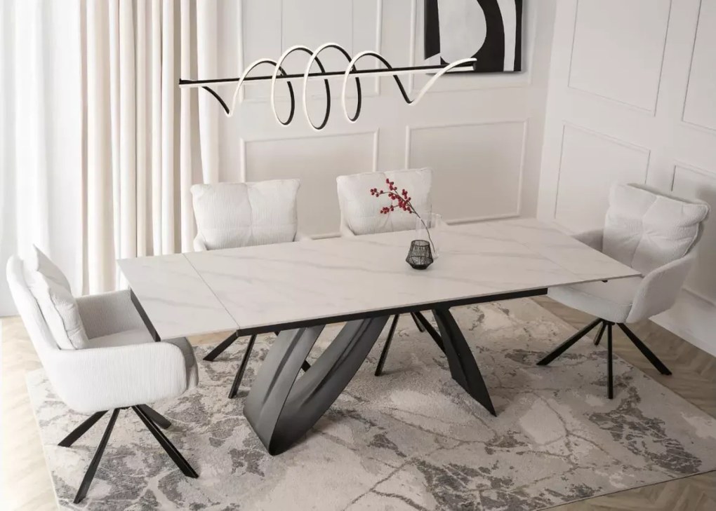 Stół Finezal rozkładany z ceramicznym blatem – nowoczesny stół do salonu i jadalni, 160–220 cm