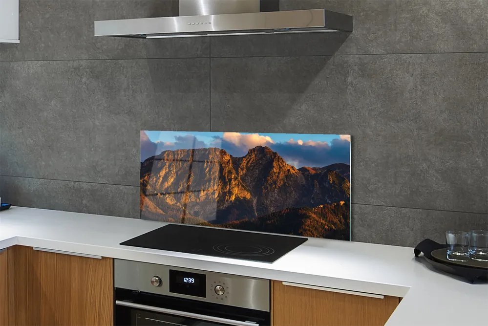 Szklany Panel Ognisty Zachód Słońca w Górach