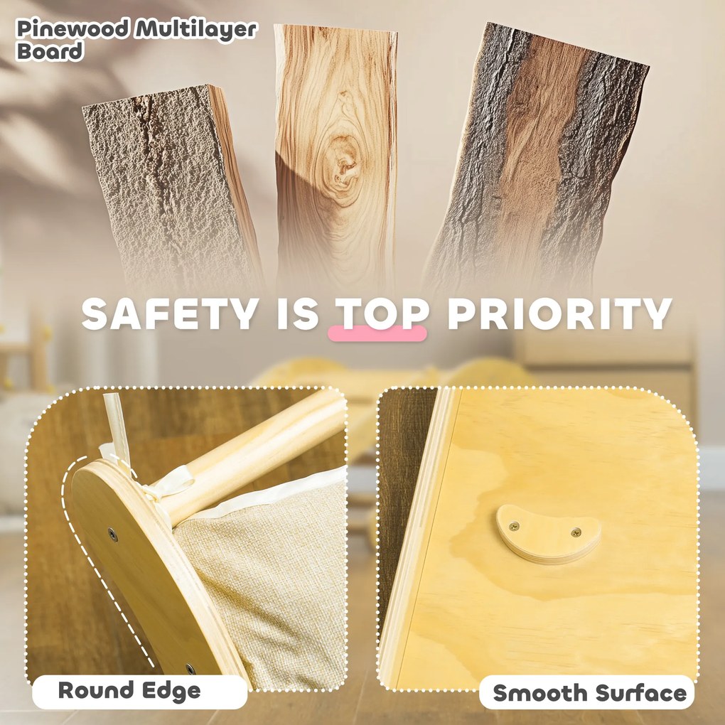 AIYAPLAY Zestaw wspinaczkowy dla dzieci, design 4 w 1 z mostkiem łukowym, huśtawką, poduszką, rampą zjeżdżalnią, do użytku wewnętrznego, Drewno