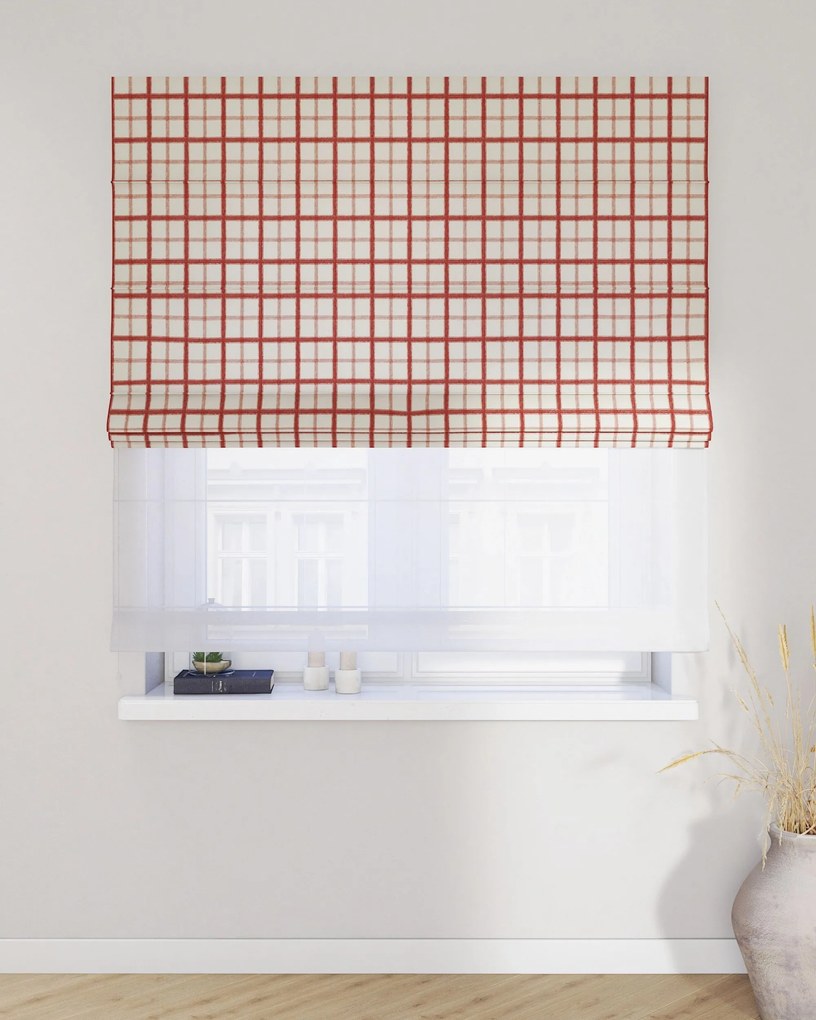 Roleta rzymska dzień noc Duo kolor czerwony tkanina wzorzysta