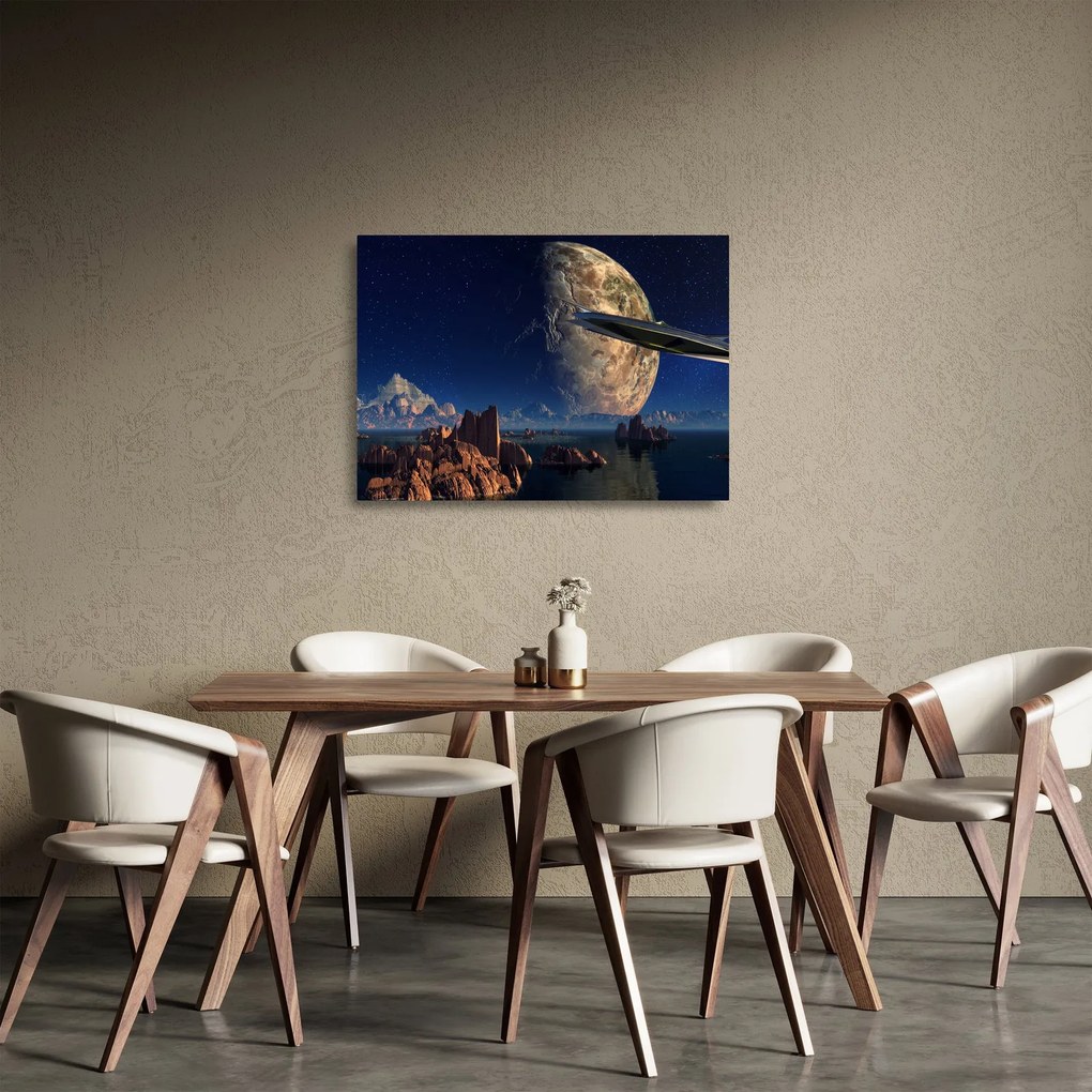 Obraz na szkle - Przybycie kosmitów (70x50 cm)