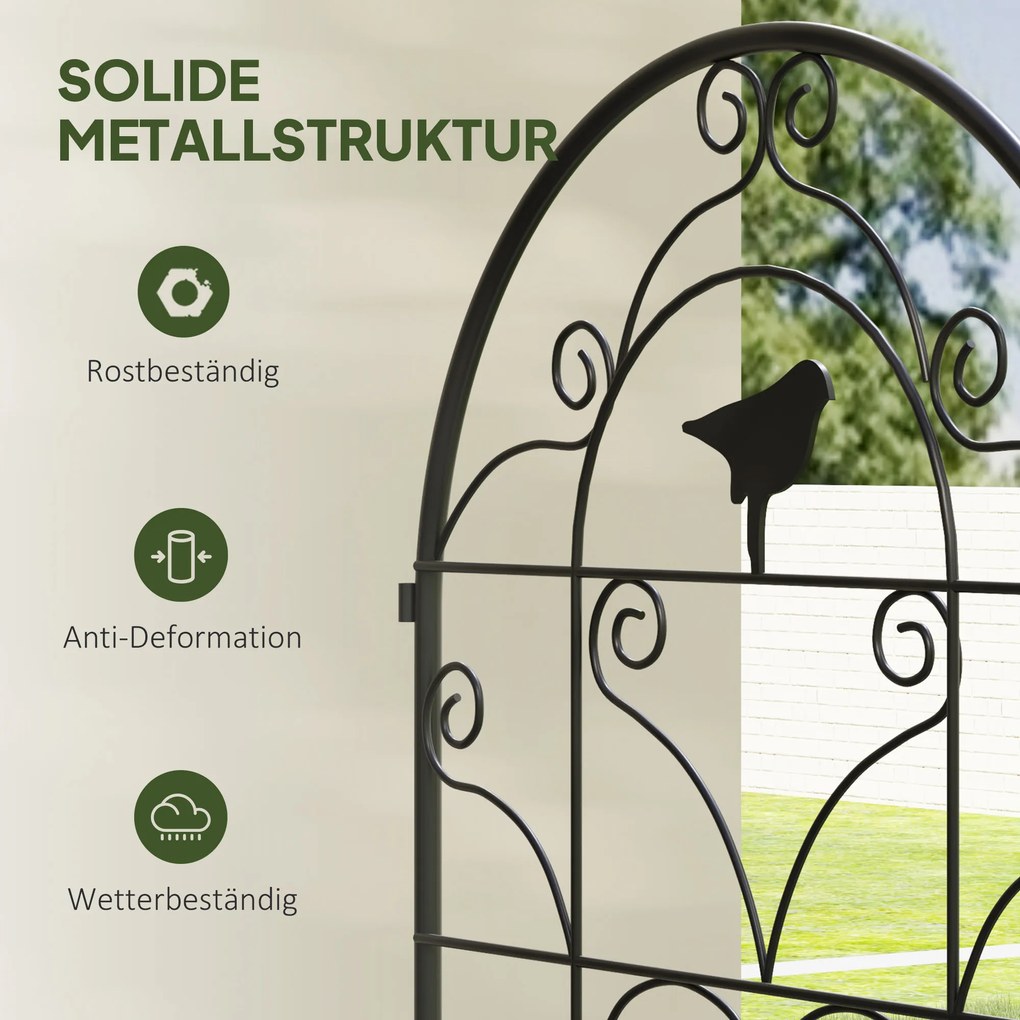 Metalowe Kratki na Róże 2 szt. Outsunny Zestaw, Odporny na Rdzę, dla Roślin Pnących z Motywem Ptaków 50x120 cm, Czarny